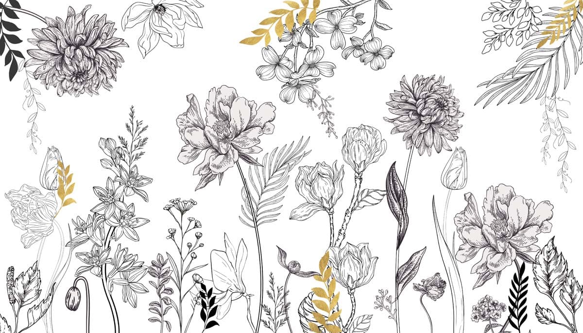 Etched Flora, Artful Nature Wallpaper Mural pattern detail
