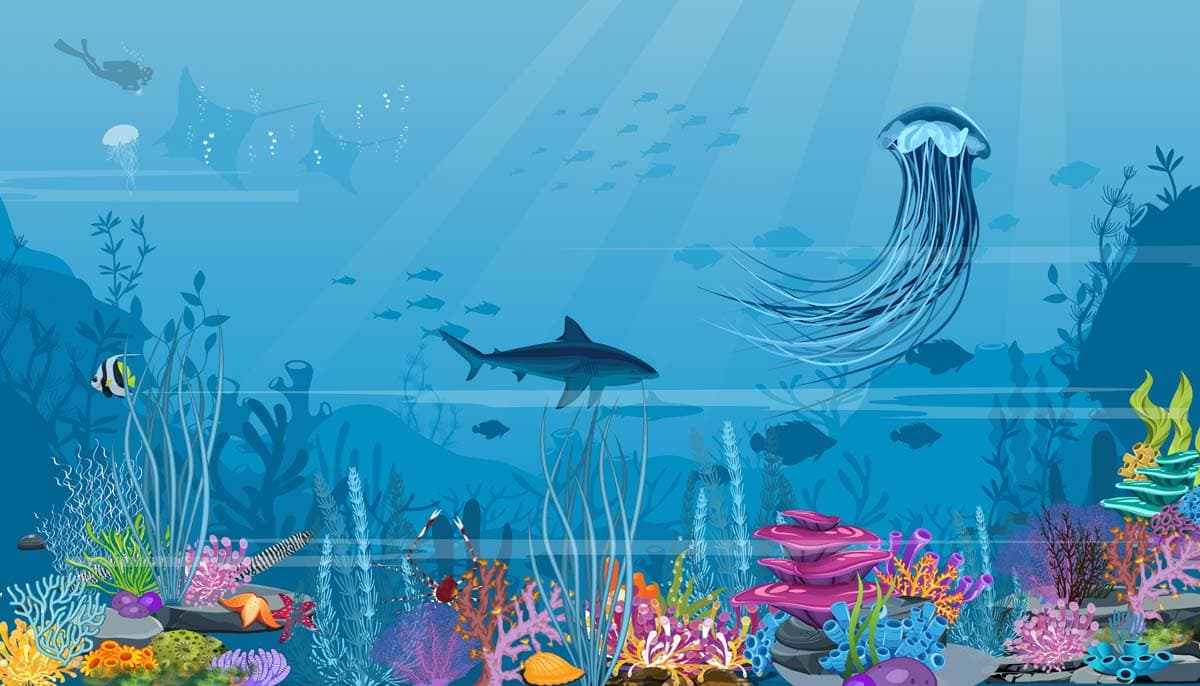 Aqua Safari, Beneath The Waves Wallpaper Mural pattern detail