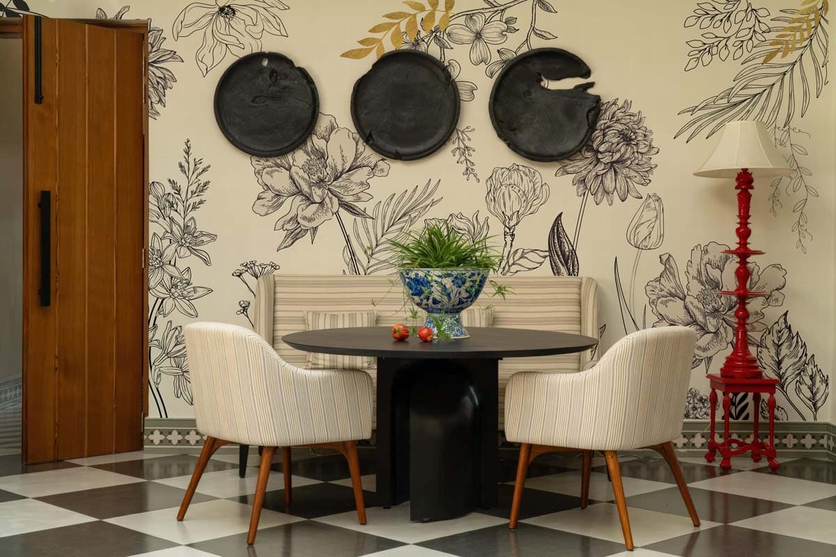 Etched Flora, Artful Nature Wallpaper Mural shown in a room