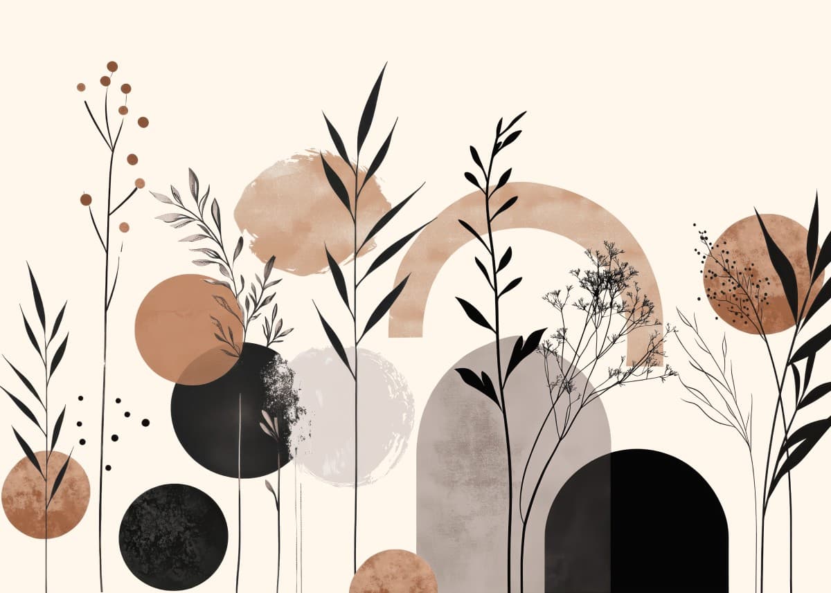 Soft Beige Botanic Aura Wallpaper Mural pattern detail