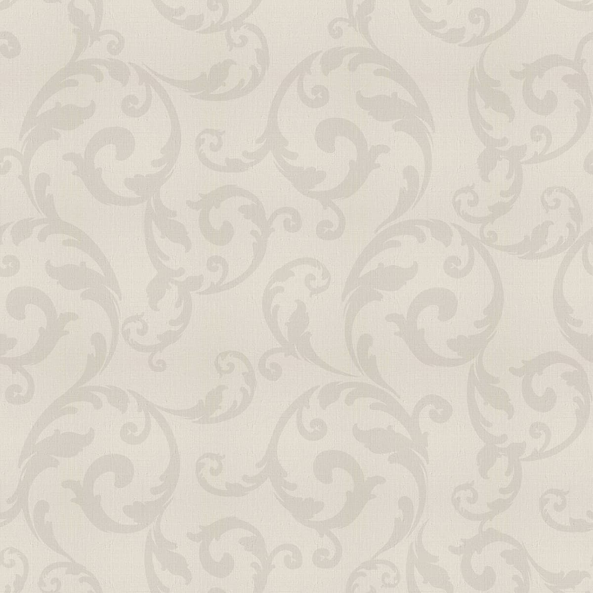 Vintage Curl White Floral Wallpaper shown in a room