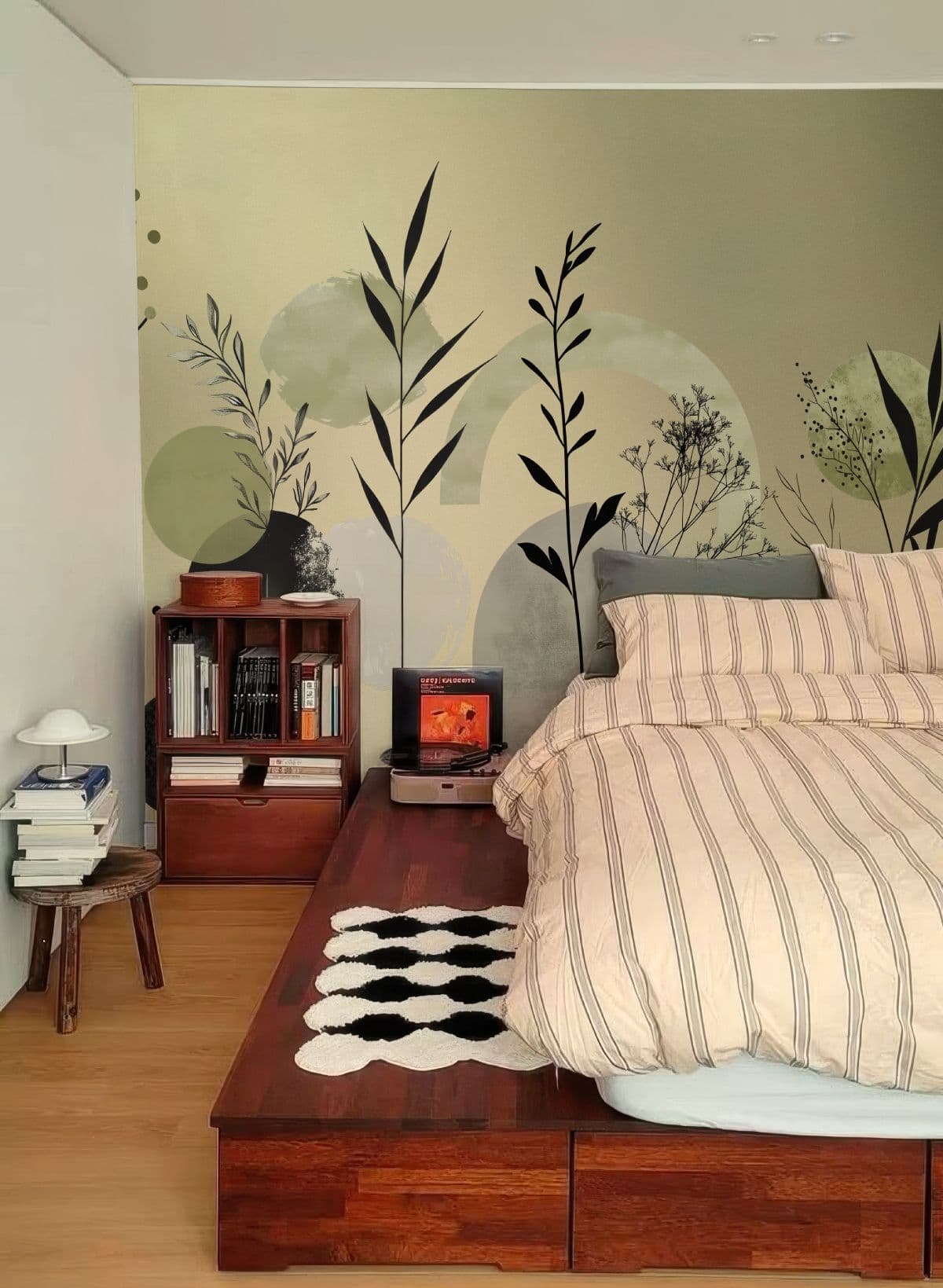 Muted Sage Green Botanic Aura Wallpaper Mural shown in a room