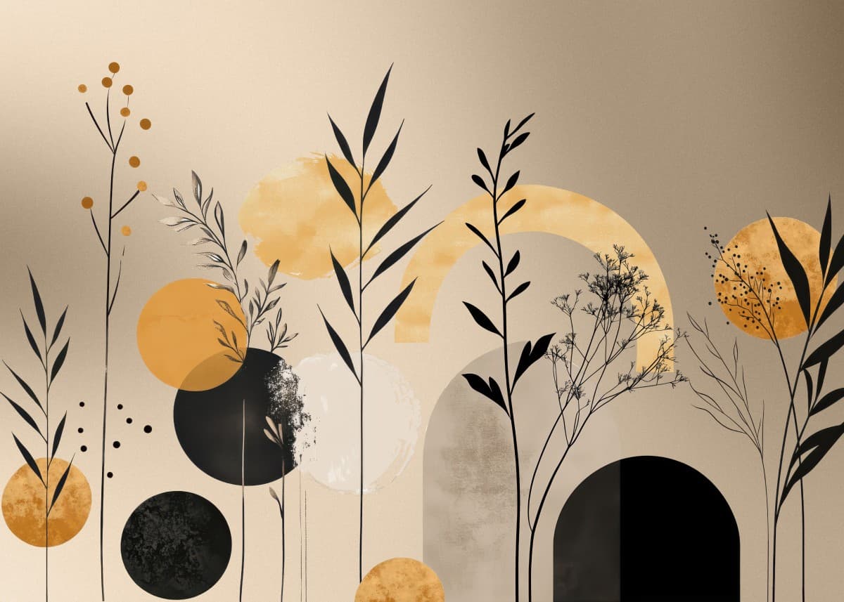 Warm Golden Amber Botanic Aura Wallpaper Mural pattern detail